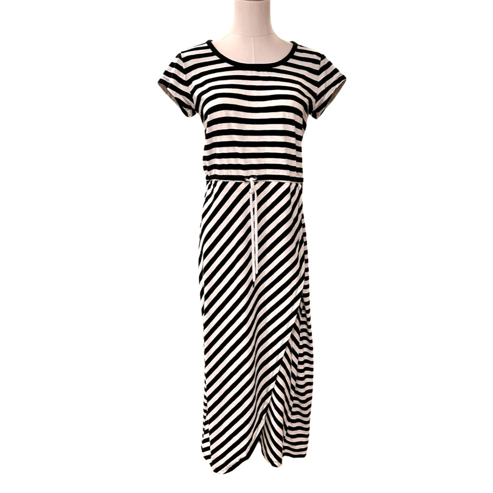 Talbots Cotton Striped Stretch Maxi Wrap Skirt Short Sleeve Medium Black White